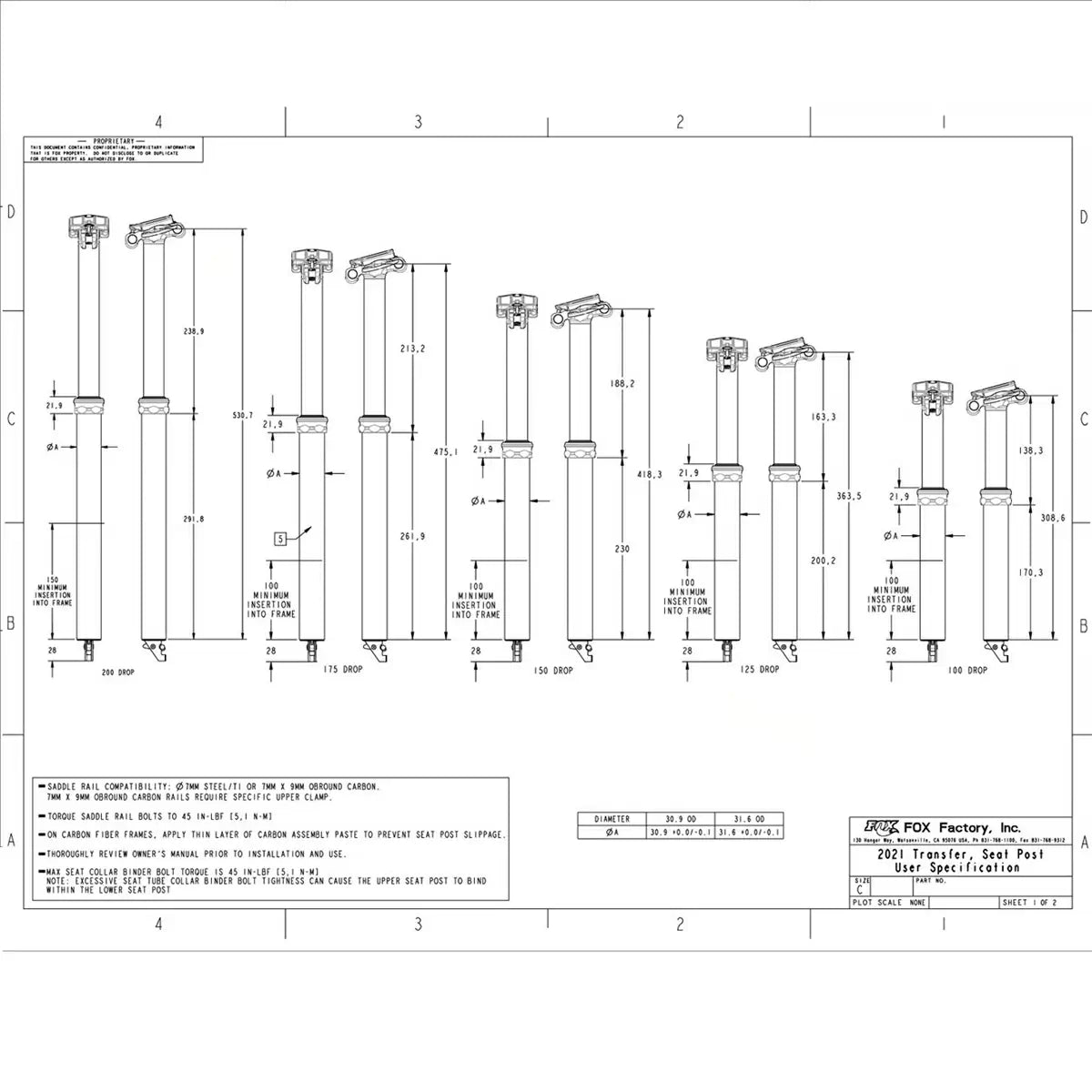 Fox Transfer Performance Elite 175 mm Teleskop-Sattelstütze 31,6 mm 475 mm
